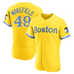 Tim Wakefield Boston Red Sox Men's Authentic Gold/ 2021 City Connect Jersey - Light Blue